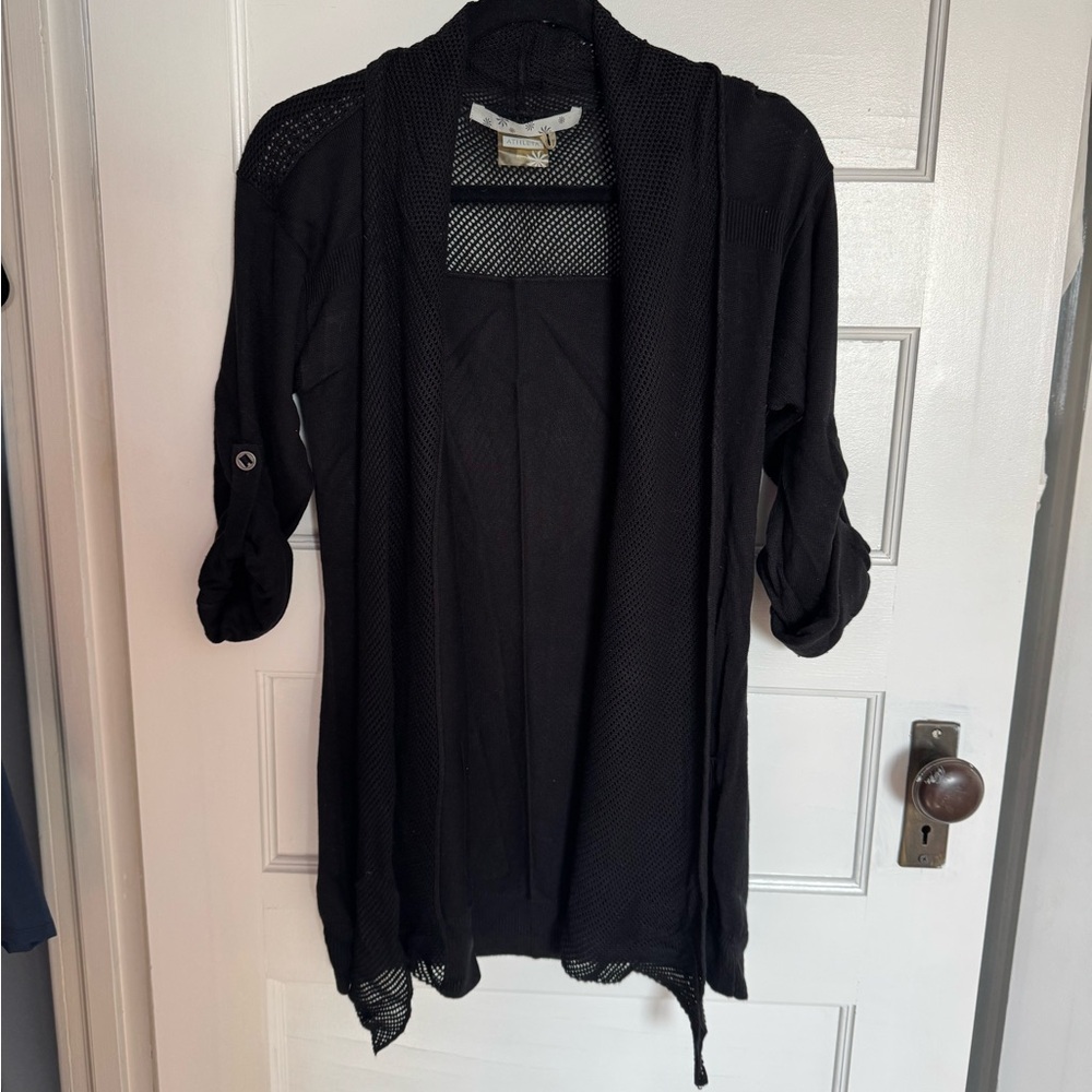 Athleta Black Oversized Mesh-Trim Open Cardigan – Size S